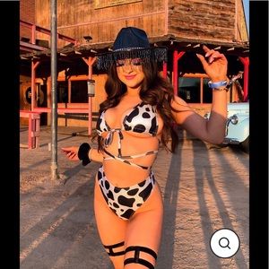 Freedom Rave Wear Cow Print  String Bikini Top